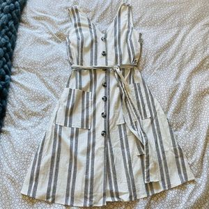 Le Château Linen Blend Midi Dress - White and Black Stripes (NWT)